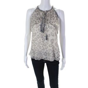 Rebecca Taylor Womens Silk Animal Print Sleeveless Tank Top Beige Grey Size 2